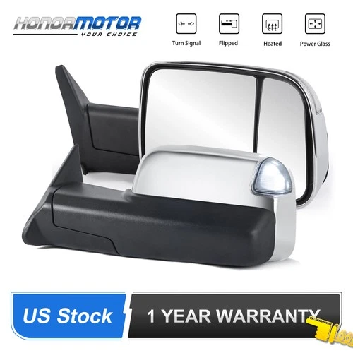 Chrome Pair Power Heated Tow Mirrors for 1998-2002 Dodge Ram White Running Light