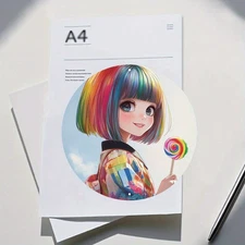 Printed Oil Painting, Charming Aluminum Wall Art - Cute Anime Girl with Rainbow
