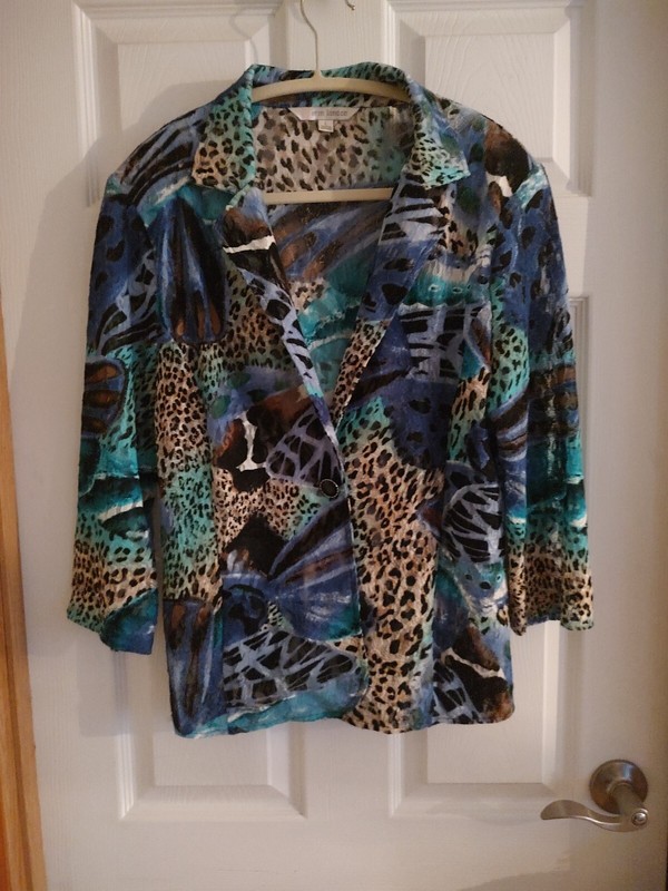 Erin London Multi Color Animal Print Lace Collared One Button Blazer Size Large