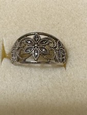 Gold Vermeil 925 Sterling Silver Open Lattice Work Flower Ring w/CZ 3.9 G Sz 6.5