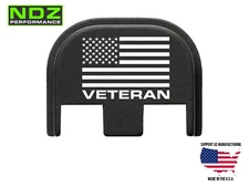 NDZ Slide Cover Back Plate Glock 17 19 45 Gen 5 Aluminum - US Flag Veteran Text