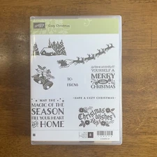 Stampin Up Cozy Christmas set of 8 "Retired" Reindeer Sleigh Bells House Wishes
