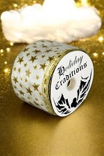 Vintage Gold Stars On White Wire Edge Ribbon NEW, Plus Extra Holiday Traditions