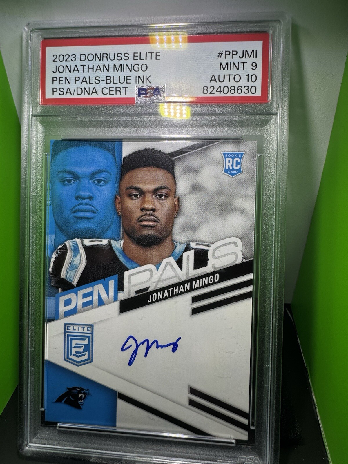 2023 Panini Donruss Elite - Pen Pals Blue Ink #PPJMI Jonathan Mingo (AU, RC)