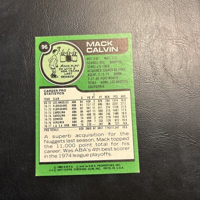 #96 Mack Calvin 1977-78. Topps Cb14-2 denver nuggets