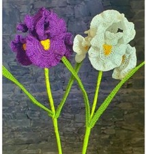 CROCHET PATTERN BEARDED IRIS FLOWER WITH LEAF FOR BOUQUET MANY PHOTOS