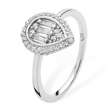 Sterling Silver Ladies Pear Shape Ring with White Cubic Zirconia