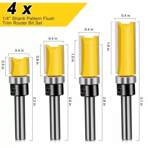 4 Stck. 1/4 Zoll Schaft Top Lager Bündig Trim Hartmetall Router Bit Set Fräser USA - Bild 2 von 11