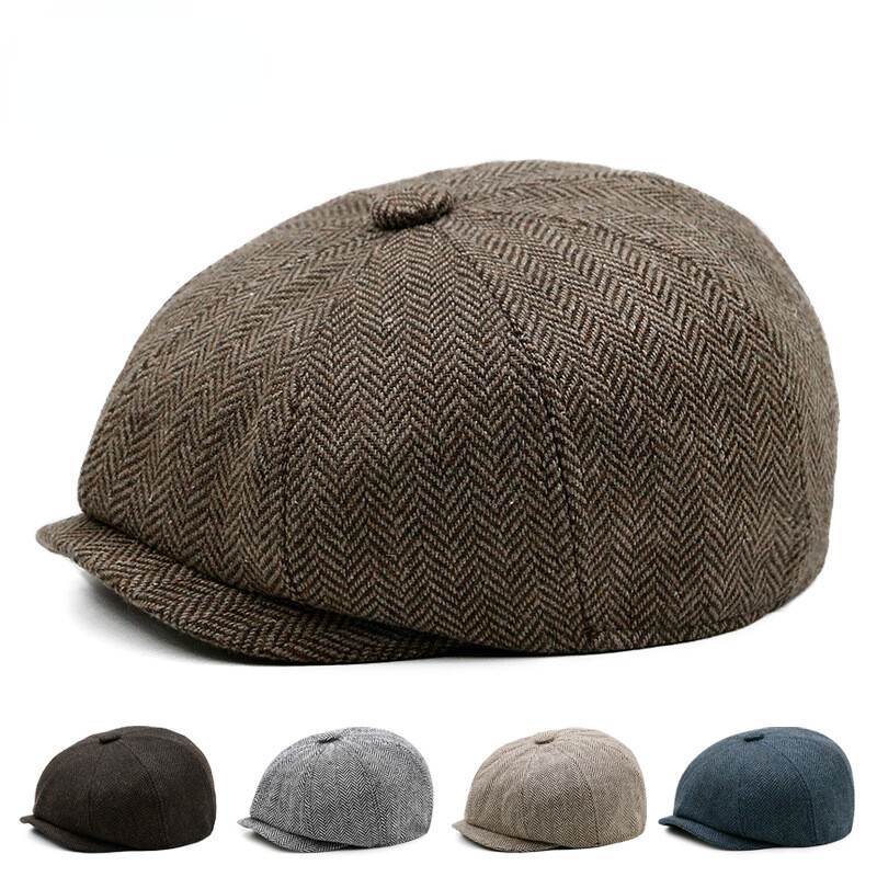 HIGHER×HARRIS TWEED HERRINGBONE BERET Wool Beret Tam - Harris Tweed - Beige Herringbone – Highland