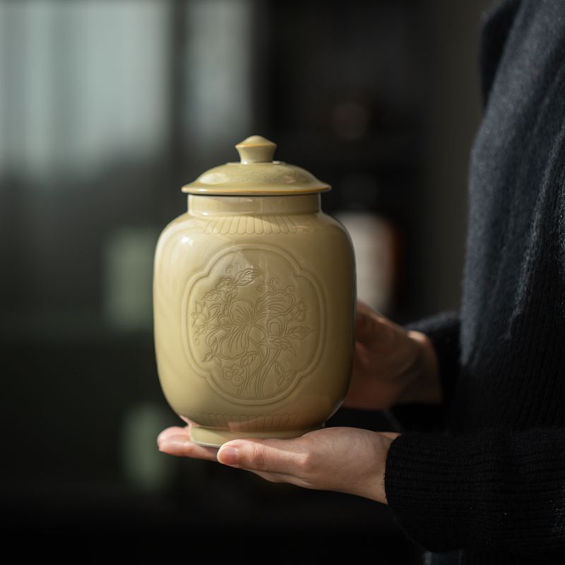 Yellow Flowers Tea Box Organizer Teaware Tea Container Can Jar Storage