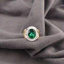 Natural Green Emerald 925 Sterling Silver Statement Band Promise Ring Jewelry