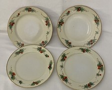 4 Antique Nippon Hand Painted 6” Bread Dessert Plates Red Berry Gold Trim