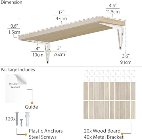17"x4.5" Floating Shelves for Wall, Shelf , Wall Bookshelf,Set of 20 - Picture 3 of 7