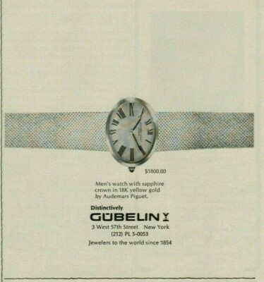 1969 Audemars Piguet Men's Watch with Sapphire Crown 18k Gold Vintage Print Ad
