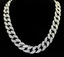 Men's Iced Cuban Curb Link Chain 14k White Gold Plated Hip Hop Jewelry Necklace