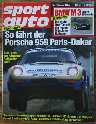 Sport Auto 01/86 Porsche 959 Version Paris-Dakar, Toyota Celica 2,0 GT 16V