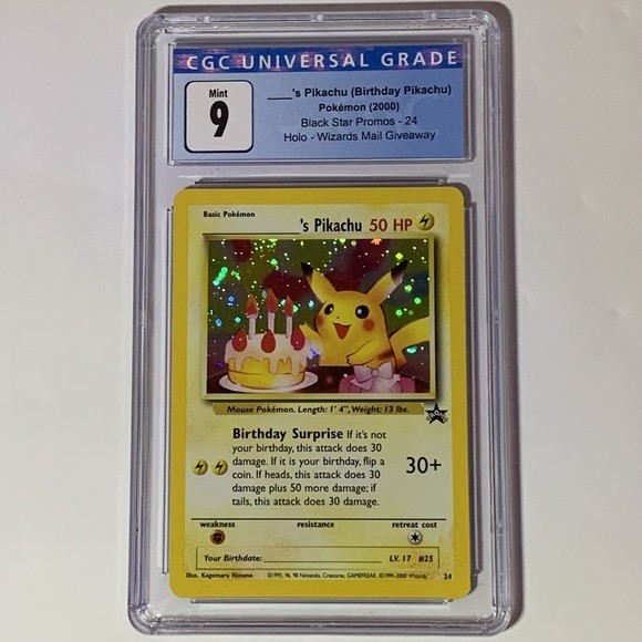 Birthday Pikachu Holo Mail Giveaway CGC 9 WOTC 2000 Pokémon Black Star Promo #24