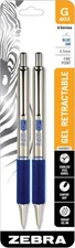 Zebra Pen G-402 Retractable Gel Pen, Stainless 1 Count (Pack of 2), Blue A 