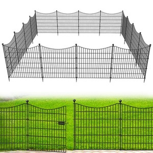 15 Panels Decorative Garden Fence with Gate, 32 in(H) X 35.4 ft(L) No Dig Dog...