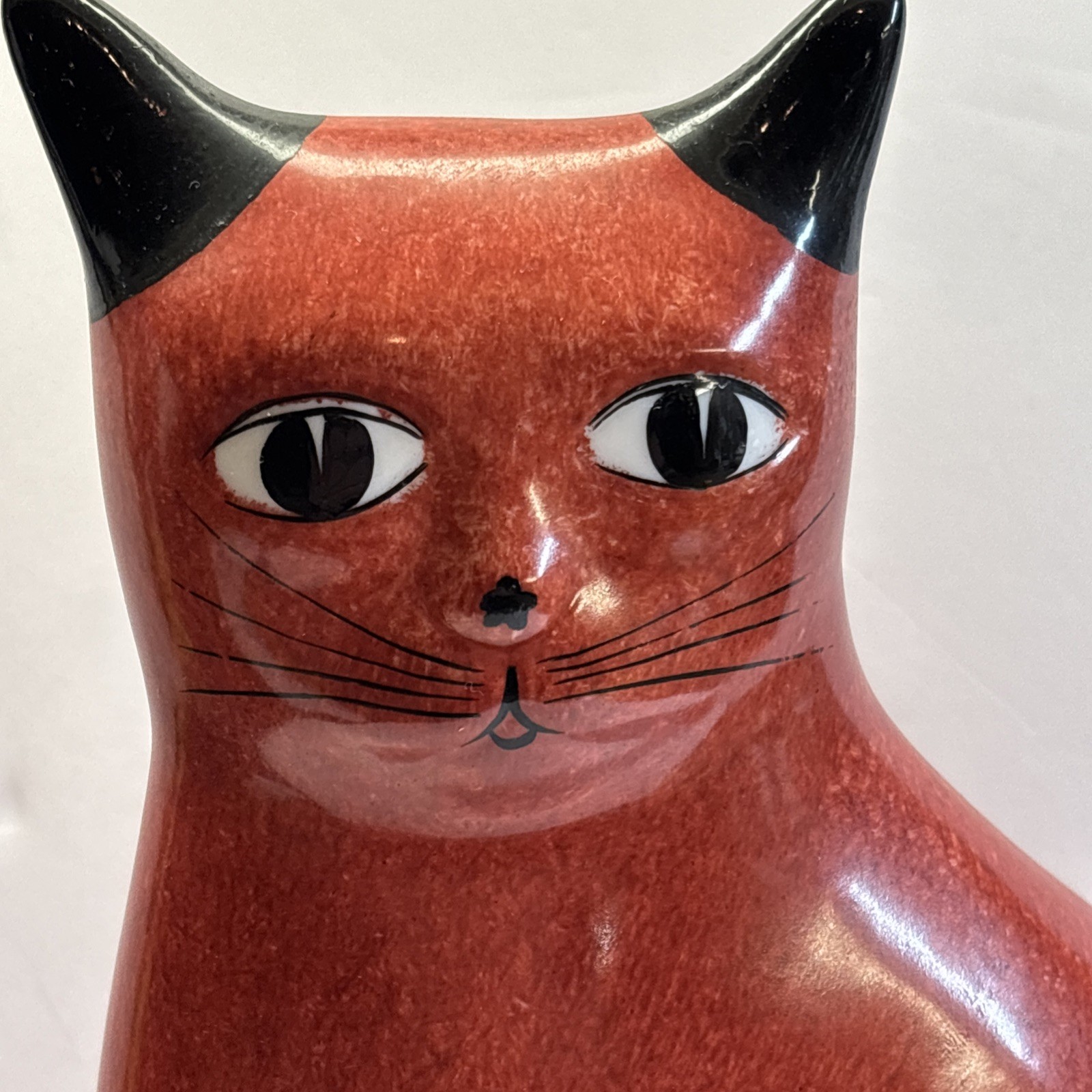 Vintage Red Spongeware Cat Figurine 11” MCM Atomic Eyes Ceramic Retro