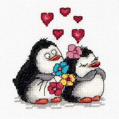 Klart counted cross stitch kit ''Penguins in Love'' 11.5x12.5cm, DIY