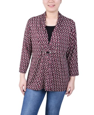 NY Collection Petite Puff Print 3/4 Sleeve Two-Fer Top MSRP $44