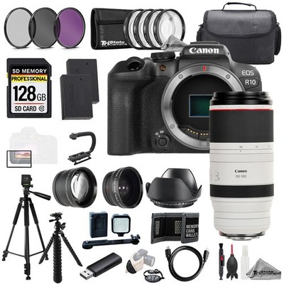 Canon EOS R10+ RF 100-500mm f/4.5-7.1 L IS USM Lens+128GB+ExtBat+9PCFltr-MEGAKit