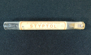 ANTIQUE BILHUBER KNOLL CORP. "STYPTOL" EMPTY POISON MEDICINE BOTTLE COLLECTIBLE
