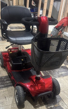 Pride Red 4-Wheeled Mobility Scooter with Basket and Padded Armrest