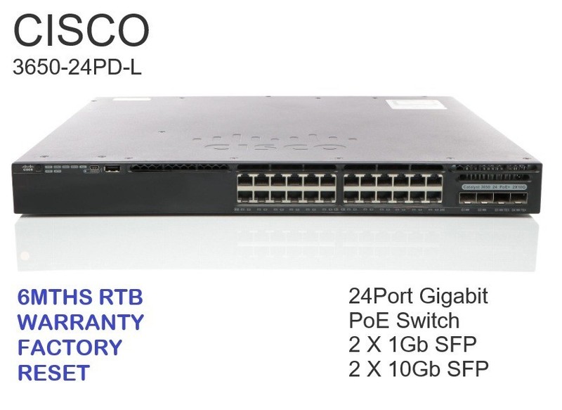 Cisco 3650-24PD-L 24 Port  Gigabit Managed PoE Switch with 2xGb SFP & 2x10Gb SFP