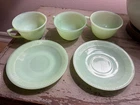 Lot Of 3 Fire King Jadeite   Coffee Tea Cups &  2 Saucers Vintage Ribbed