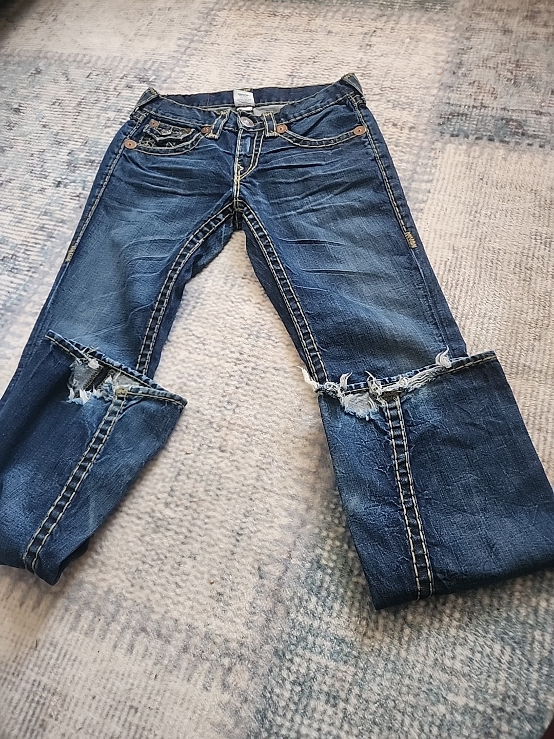 True Religion Joey Super T Jeans Size 29×36 Blue jeans thick stitch Men's  thumbnail 7