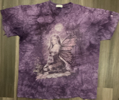  VTG  Excalibur Purple Tie-Dye Fairy Graphic Men's Crew Neck T-Shirt