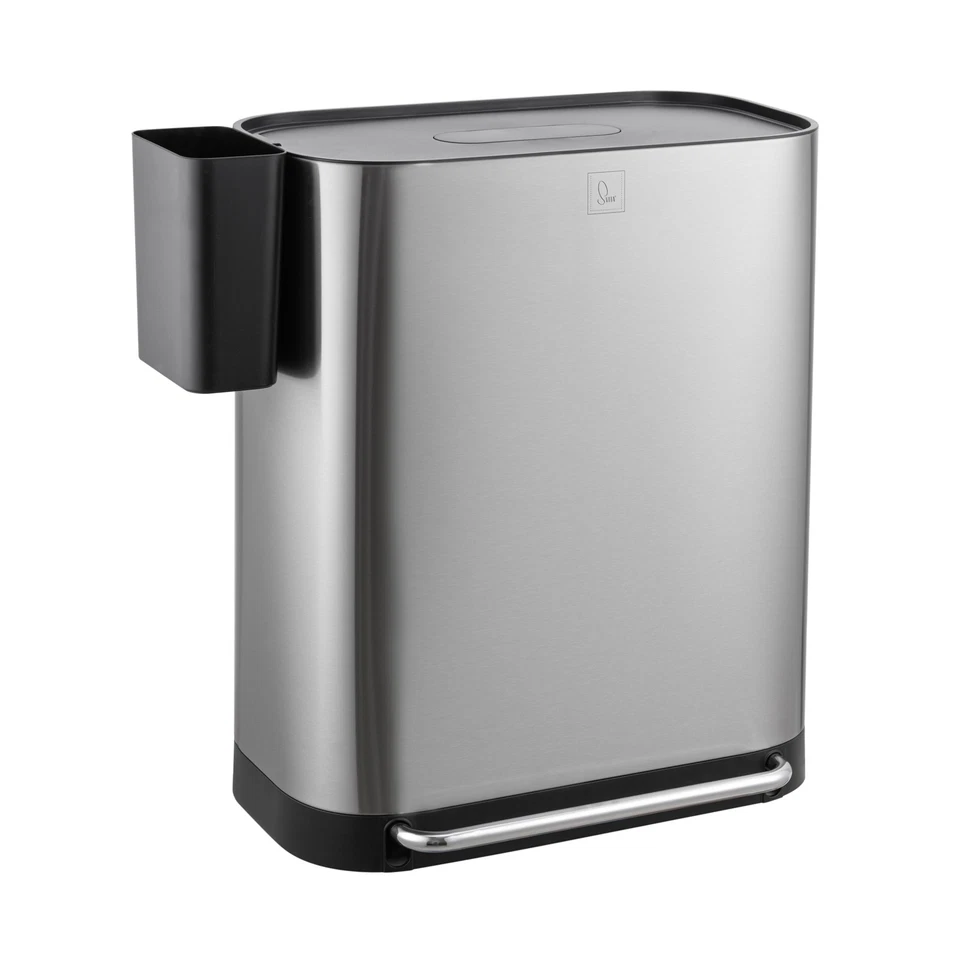 B-Ware SVITA MLT2X30 Mülleimer Treteimer Abfalleimer 60l 2 Fächer Deckel Silber