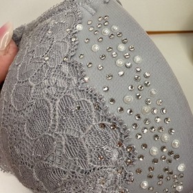 Victoria's Secret Dream Angels Demi Bra 34B Gray Lace Bling