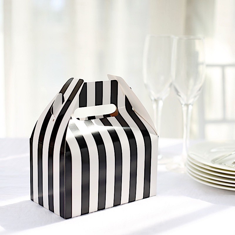 25 WHITE BLACK Tote Party Favor BOXES Party Treats Candy Gift Holders Events