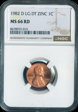 1982-D Lincoln Cent Large Date Zinc NGC MS66 RD Quality