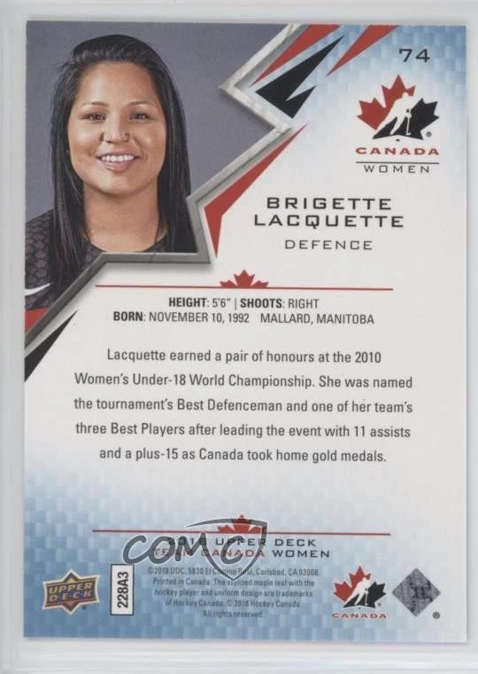 2018 Upper Deck Team Canada Juniors Blue Brigette Lacquette #74 - Image 2 of 2
