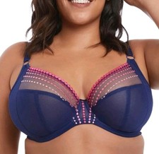 ELOMI Matilda Plunge Bra US 36N Navy Blue Pink Underwire EL8900 J-Hook UK 36JJ 