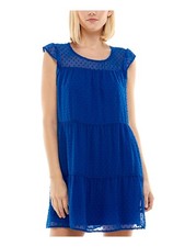 CRYSTAL DOLLS Womens Short Dress Blue Flutter Sleeve Button Closure Juniors L