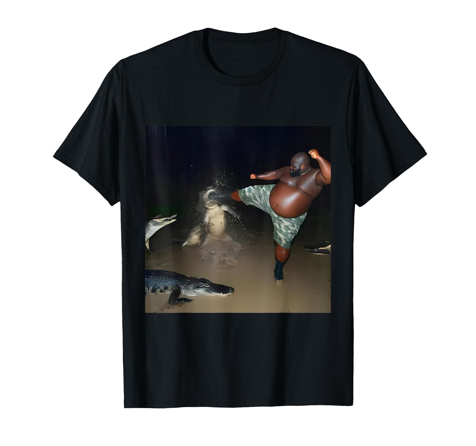 Man Kick Alligator in Swamp Funny Oddly Specific Meme T-Shirt (1)