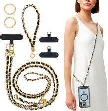 Universal Crossbody Phone Strap,Metal Cell Phone Chain Leather Anti-Theft Crossb