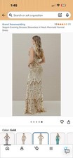 Nude sleeveless evening gown with allover silver sequin and bead embellishment.