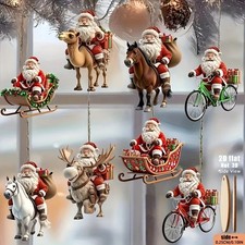 Christmas Decoration - 2D Flat Santa Claus Ornaments for Tree - 8 Pack