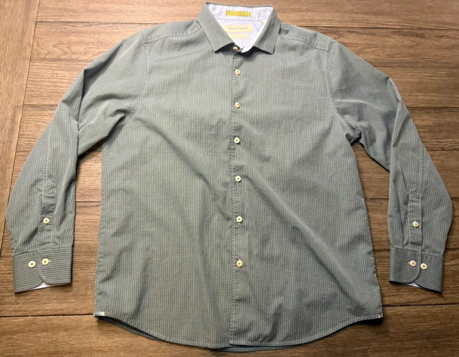 Tommy Bahamas Shirt Men Large Green Button Down Island Modern Fit Plaid Print