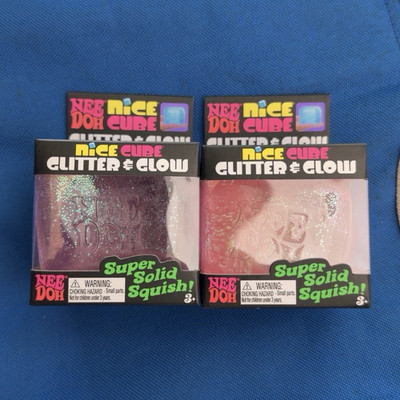 NeeDoh Nice Cube Glitter & Glow Squeeze Ball, Pink and Purple, Lot of 2