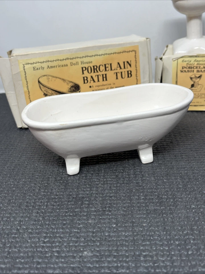 Shackman Miniature Dollhouse Porcelain Tub Sink white lot bathroom Crazing Spots - Image 4 of 4