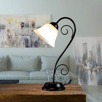 Tischlampe E14 Glas Schirm 43 Cm Weiß Schwarz Rustikal Landhaus Tischleuchte