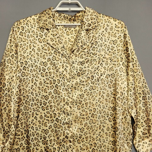 Valerie Stevens Nightgown Womens 1X Tan Brown Leopard Animal Print Button Front - Picture 2 of 14