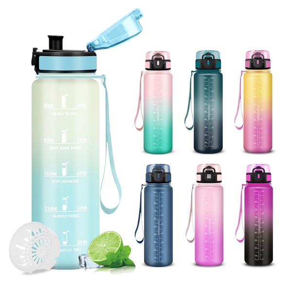 Trinkflasche 1L Auslaufsicher, Wasserflasche Mit Zeitmarkierung, Sportflasche-image